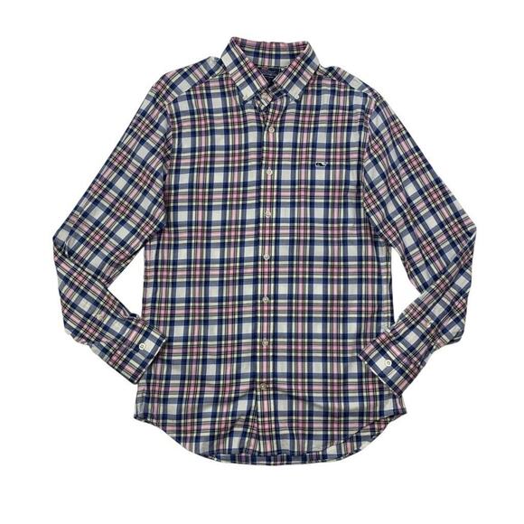 Vineyard Vines Shirt Mens S Small Slim Fit Naushon Plaid Whale Button Down - Picture 1 of 9